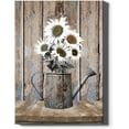 thumbnail image 1 of Woodiggie Rustic Bathroom Wood Board Sunflowers Wall Art 12" x 16" Framed Canvas Prints, 1 of 5