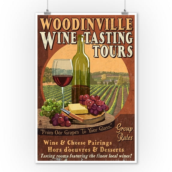 Woodinville, Washington - Wine Tasting Vintage Sign - Lantern Press Poster (9x12 Art Print, Wall Decor Travel Poster)