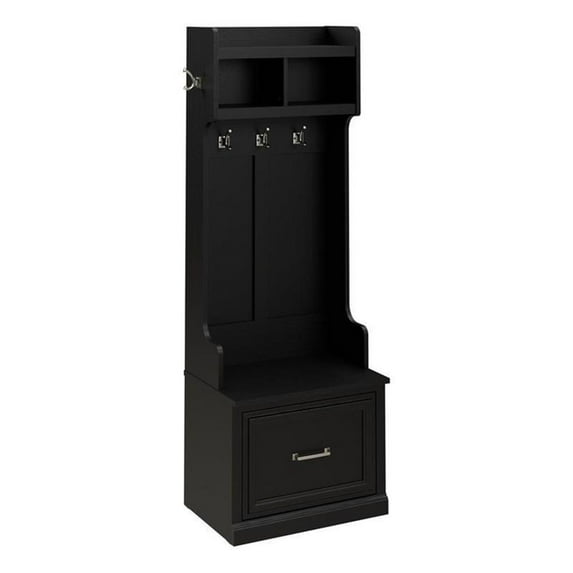 Woodland 24W Hall Tree & Shoe Bench w/ Drawer in Black Oak - Engineered Wood