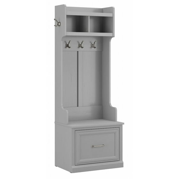 Woodland 24W Hall Tree & Shoe Bench w/ Drawer in Cape Cod Gray - Engineered Wood