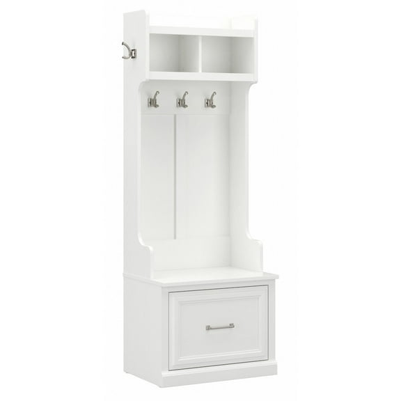 Woodland 24W Hall Tree & Shoe Bench w/ Drawer in White Ash - Engineered Wood