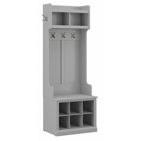Woodland 24W Hall Tree & Shoe Bench w/ Shelves in Cape Cod Gray -Engineered Wood