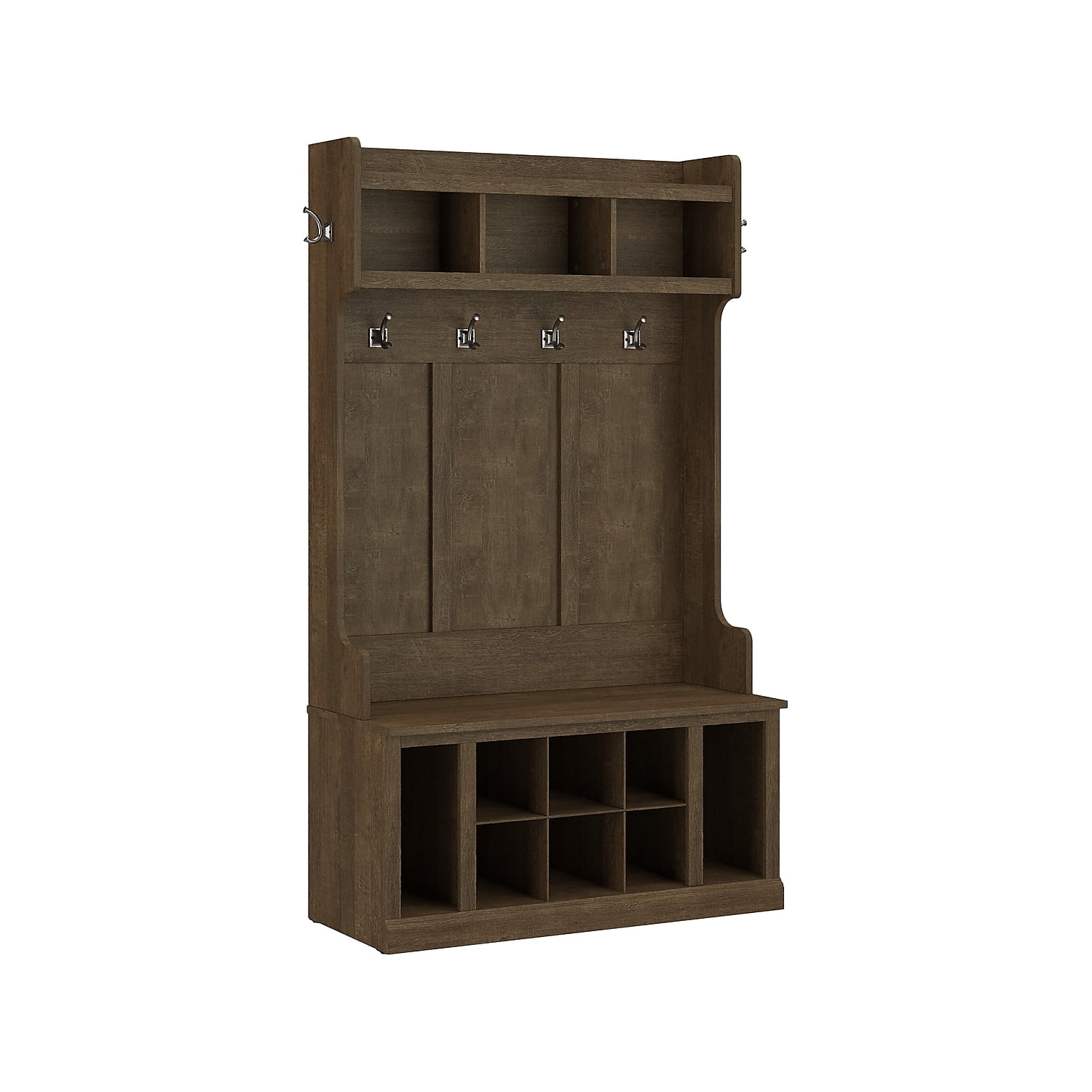 Free Shipping Woodland 40W Hall Tree and Shoe Bench w Shelves in Ash Brown Engineered Wood Walmart Walmart