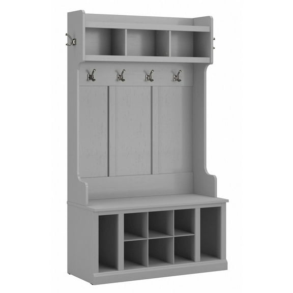 Woodland 40W Hall Tree and Shoe Bench with Shelves in Gray - Engineered Wood