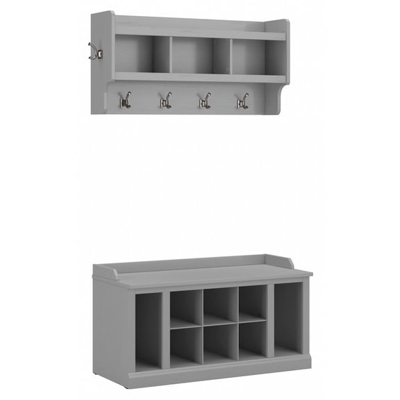 Woodland 40W Shoe Bench w/ Shelves and Coat Rack in Gray - Engineered Wood