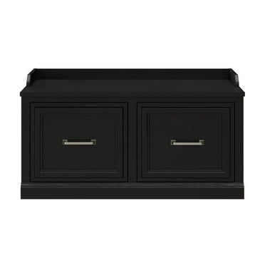 Woodland 40W Shoe Storage Bench with Doors in Black Suede Oak - Engineered Wood