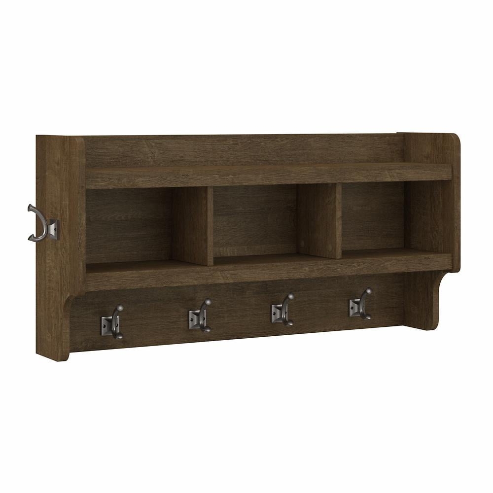 Ash Brown Wall Mounted Coat Rack with Shelves and Hooks