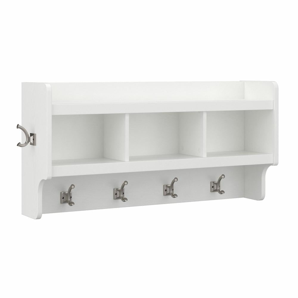 White Ash Engineered Wood Wall Mounted Coat Rack with Shelves and Hooks