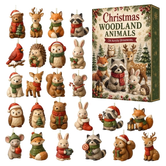 Woodland Advent Calendar 2026, 24 Days Countdown Box with Miniature Forest Animal Acrylic Ornaments, Woodland Holiday , Gift Adults Nature Lovers, 24 Pcs Surprise Set