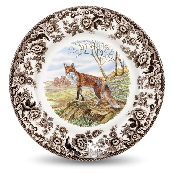 Woodland American Wildlife Red Dinner Plate - Striking Animal Illustration, Rustic Elegance for Holiday Meals, 10.5" Fine Earthenware - Dishwasher, Microwave, Oven Safe, Made in England