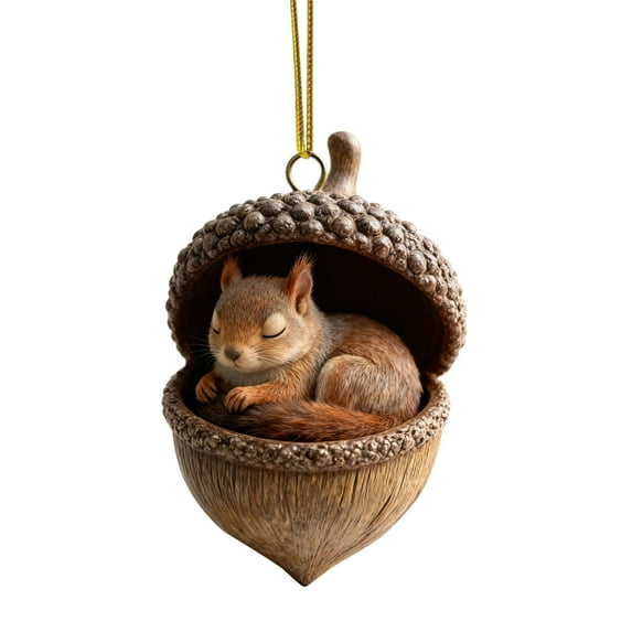 Woodland Animal Acorn Ornaments, 2D Acrylic Forest Creature Figurines in Acorn Shells, Rustic Christmas Tree Hanging Decor for Holiday Home Party Decorations-1 Pcs