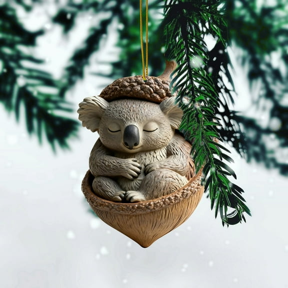 Woodland Animal Acorn Ornaments, 2D Acrylic Forest Creature Figurines in Acorn Shells, Rustic Christmas Tree Hanging Decor for Holiday Home （1 Pcs-A）