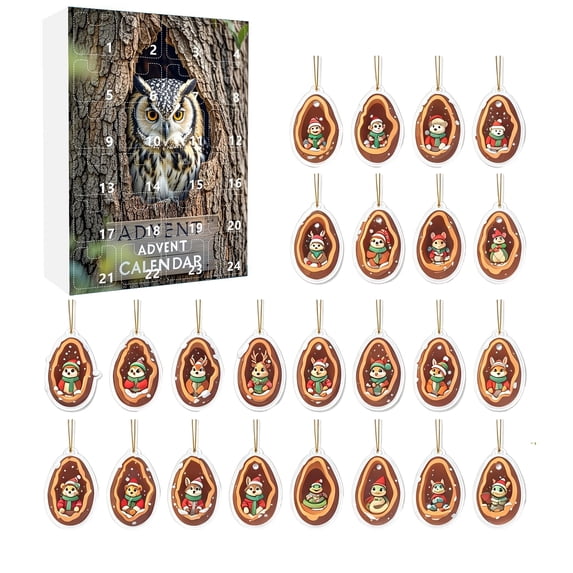 Woodland Animal Advent Calendar, 2D Acrylic Car Ornament Set, 24-Piece Christmas Countdown for Nature Lovers