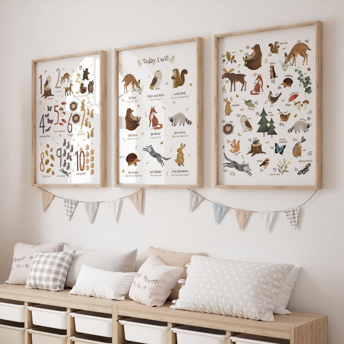 Woodland Animal Alphabet And Numbers Wall Art Print Set, Montessori ...