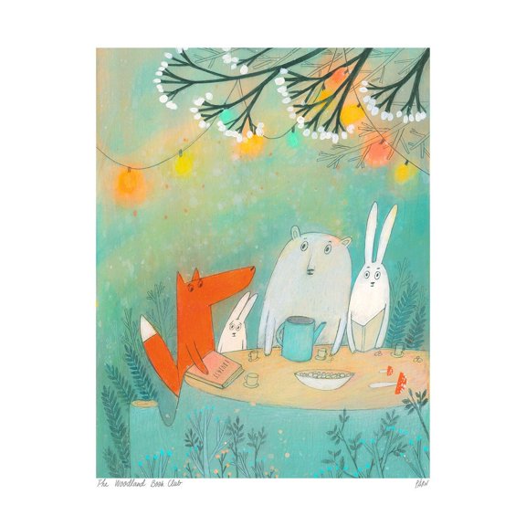 Woodland Animal Book Club Poster Print Whimsical Forest Reading Wall Art Decor 12x18 UNFRAMED