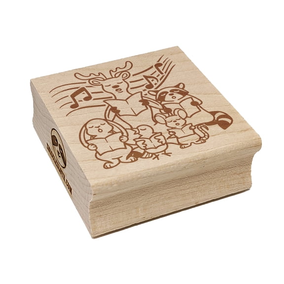 Woodland Animal Choir Singing Deer Rabbit Raccoon Mouse Bird Square Rubber Stamp Stamping Scrapbooking Crafting - Large 2.75in