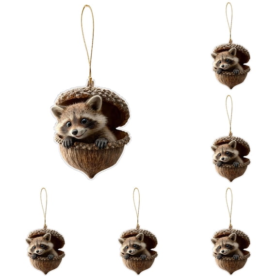 Woodland Animal Christmas Ornaments,Hairy Raccoon Print Christmas Ornaments 2D Flat Christmas Wildlife Ornaments,Christmas Decorations Christmas Tree Pendants 2D Flat Printing Pendants,5PCS