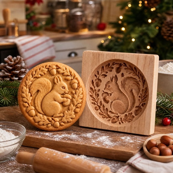 Woodland Animal Cookie Mold,4.7 Inch Wooden Cookie Cutter Biscuit Molds,3D Carved Animals Reusable Baking Tool for Holiday Baking, Biscuits, Gifts