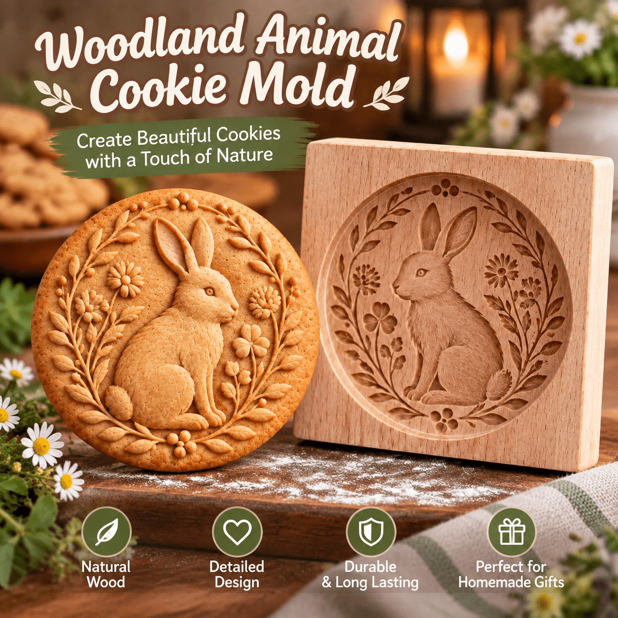 Woodland Animal Cookie Mold Wooden 2026 Embossed Cookie Stamp, for Diy ...