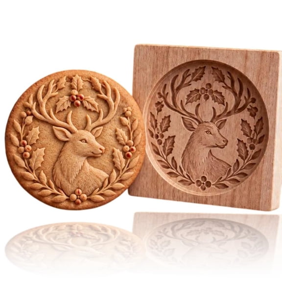 Woodland Animal Cookie Mold, Wooden 3D Animals Cookie Press Mold, for Home, Christmas Holiday DIY Baking Tools