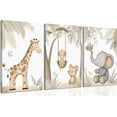 thumbnail image 1 of Woodland Animal Nursery Canvas Wall Art Neutral Safari Animal Jungle Paintings Pictures Wall Decor Giraff Monkey Elephants Watercolor Poster Printing Artwork for kids room Home Decoration, 1 of 6