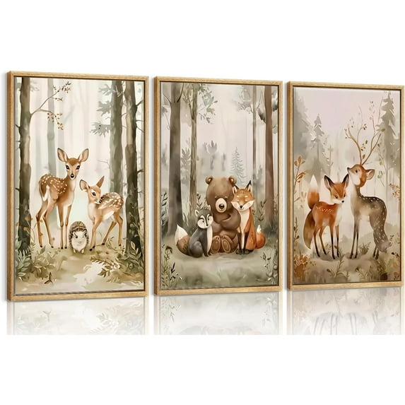 Woodland Animal Nursery Canvas wall Hieng Wild Animals Forest Paintings Pictures Wall Decor Fox Bear Deer Watercolor Poster Printing Hiengwork for Boys Room Girls Room Home Decoration