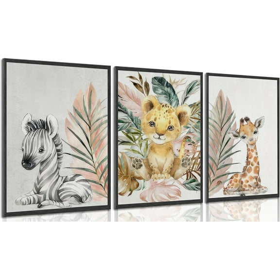 Woodland Animal Nursery Canvas wall art Wild Animals Forest Paintings Pictures Wall Decor Cute Animal Zebra Tiger Giraffe Poster Printing Artwork for Boys Room Girls Room Home Decoration