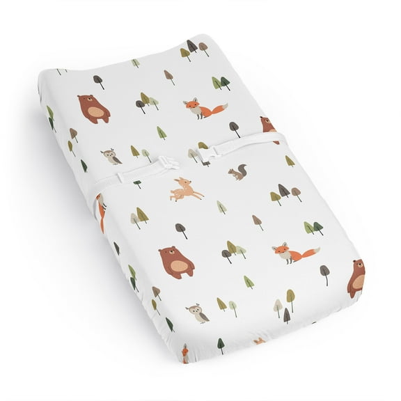 Sweet Jojo Designs Woodland Animal Pals Green Beige and Orange Changing Pad Cover Sheet