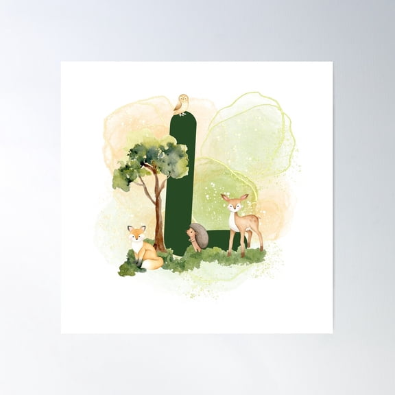 Woodland Animal Series Letter L Poster Wall Art, Modern Wall Decor For Living Room Bedroom, 17x17 UNFRAMED