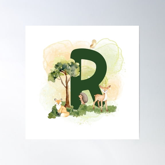Woodland Animal Series Letter R Poster Wall Art, Modern Wall Decor For Living Room Bedroom, 24x24 UNFRAMED
