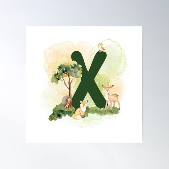 Woodland Animal Series Letter X Poster Wall Art, Modern Wall Decor For Living Room Bedroom, 24x24 UNFRAMED