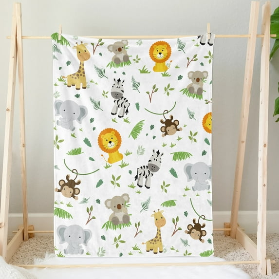 Woodland Animal Throw Blanket for Boys, Soft Cozy Jungle Animals Adventure Fuzzy Flannel Blanket Gift for Kids, Plaid Forest Animal Fleece Blanket for Toddler Girls Sofa Couch Nursery 40x50 Inch