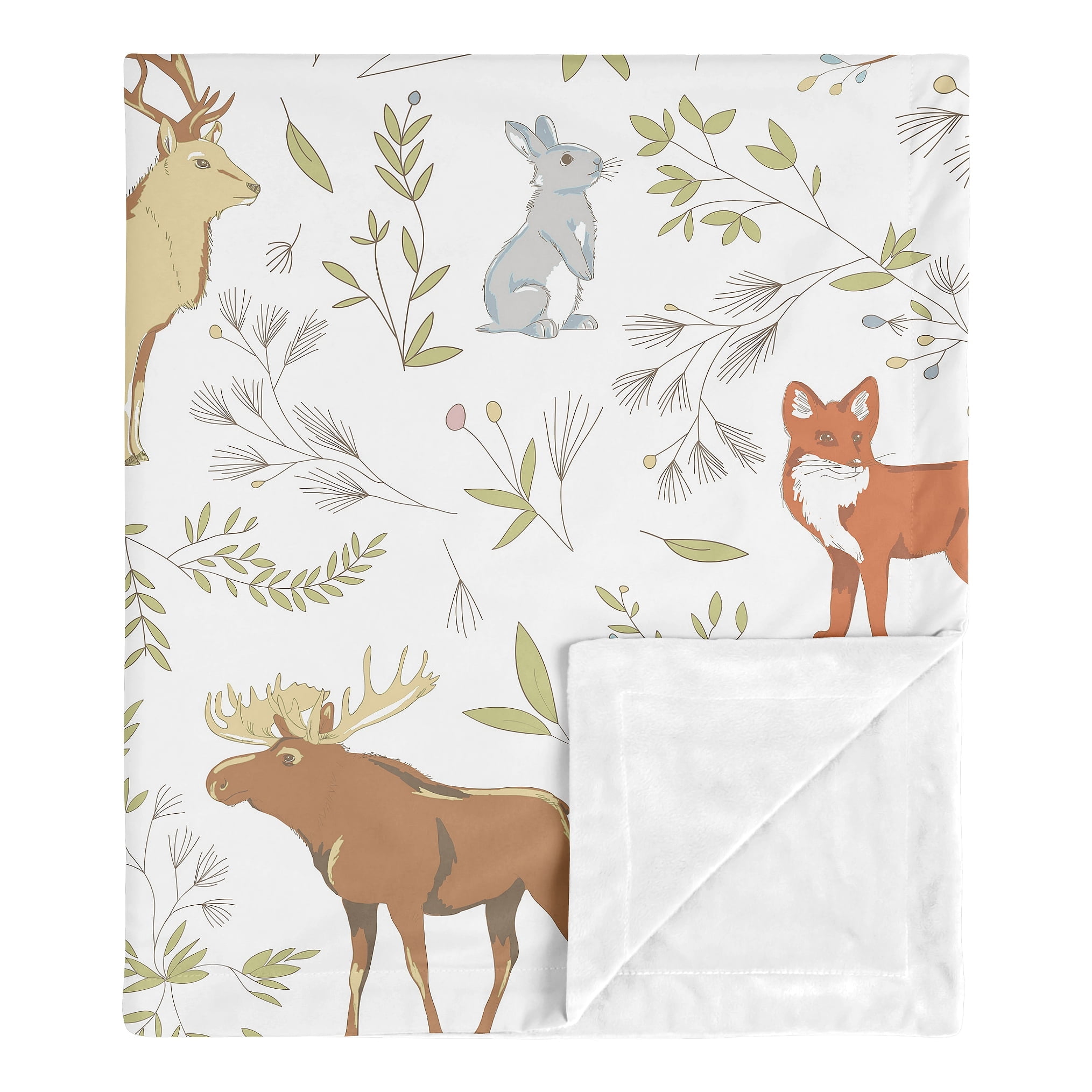 Woodland Animal Cotton Reversible Baby Blanket in Multicolor