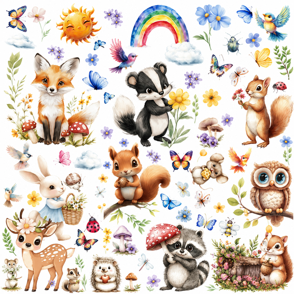 Woodland Animal Wall Stickers for Kids Room, Watercolor Forest Nursery Wall Decals Peel and Stick, Cute Bunny Fox Deer Owl Wall Decor for Baby Nursery Bedroom Playroom