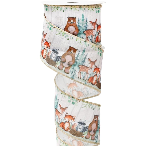 Woodland Animal Wired Edge Ribbon 2.5 Inch Forest Animal Fabric Craft Ribbon for Bow Wreath Gift Wrap Party Home Decor, 12 Yards