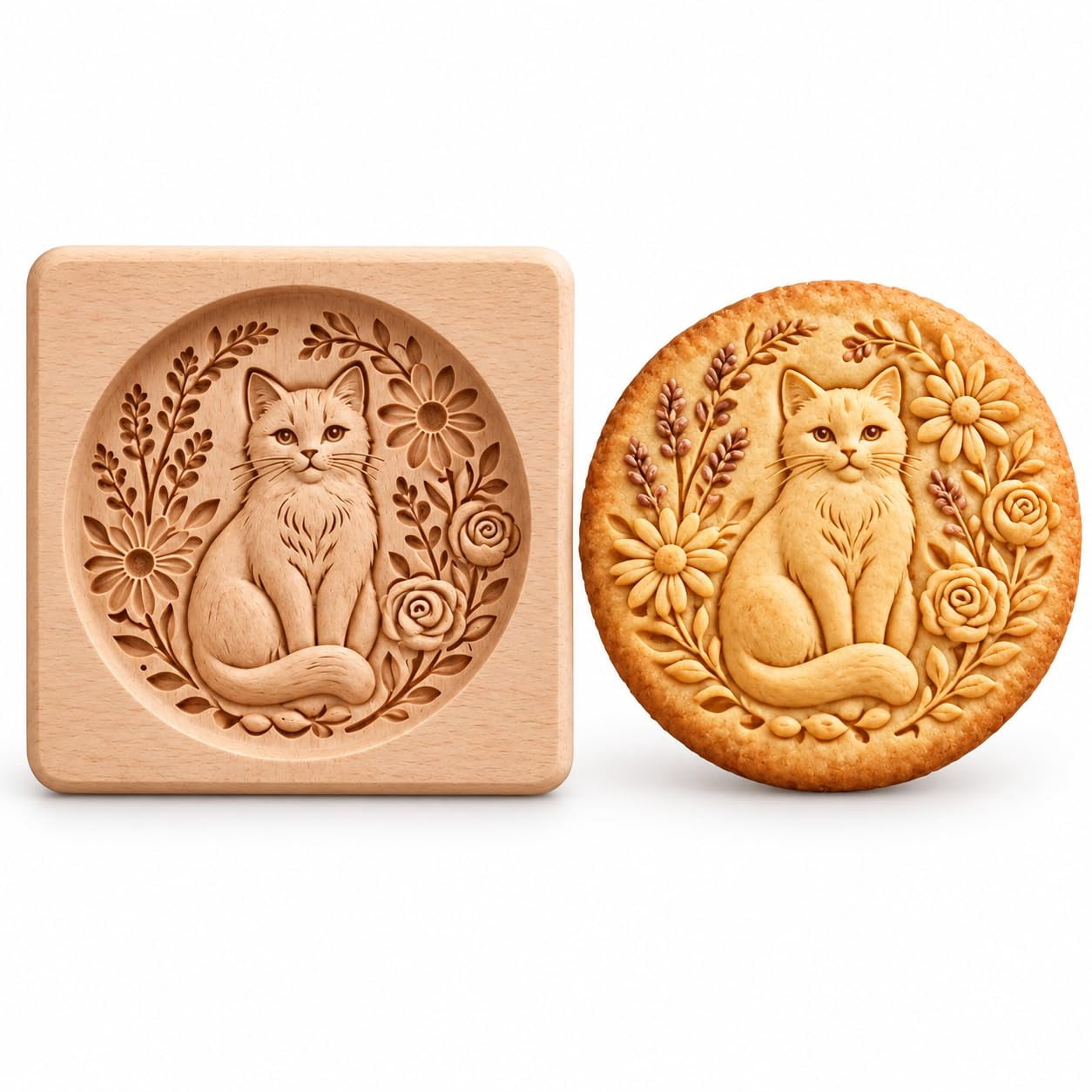 Woodland Animal Wooden Cookie Mold, 3D Embossing Biscuit Cutter Stamp ...