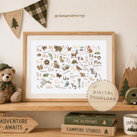 Woodland Animals Alphabet Poster: Forest Abc Wall Art , Modern Wall Decor , Poster Print Only