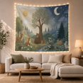 thumbnail image 1 of Woodland Animals Around a Day and Night Tree, Peaceful Illustration for Nature Lovers, Forest Wall Art, Birthday Gift, Tapestry Wall Hanging for Bedroom and Living Room, 1 of 7