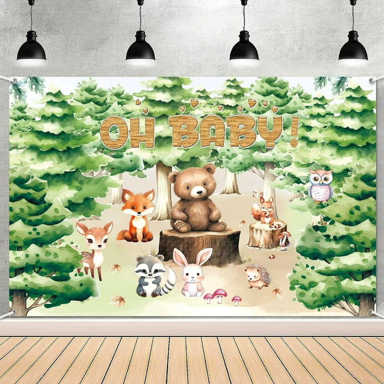 Woodland Animals Baby Shower Backdrop for Boy Forest Animals Baby