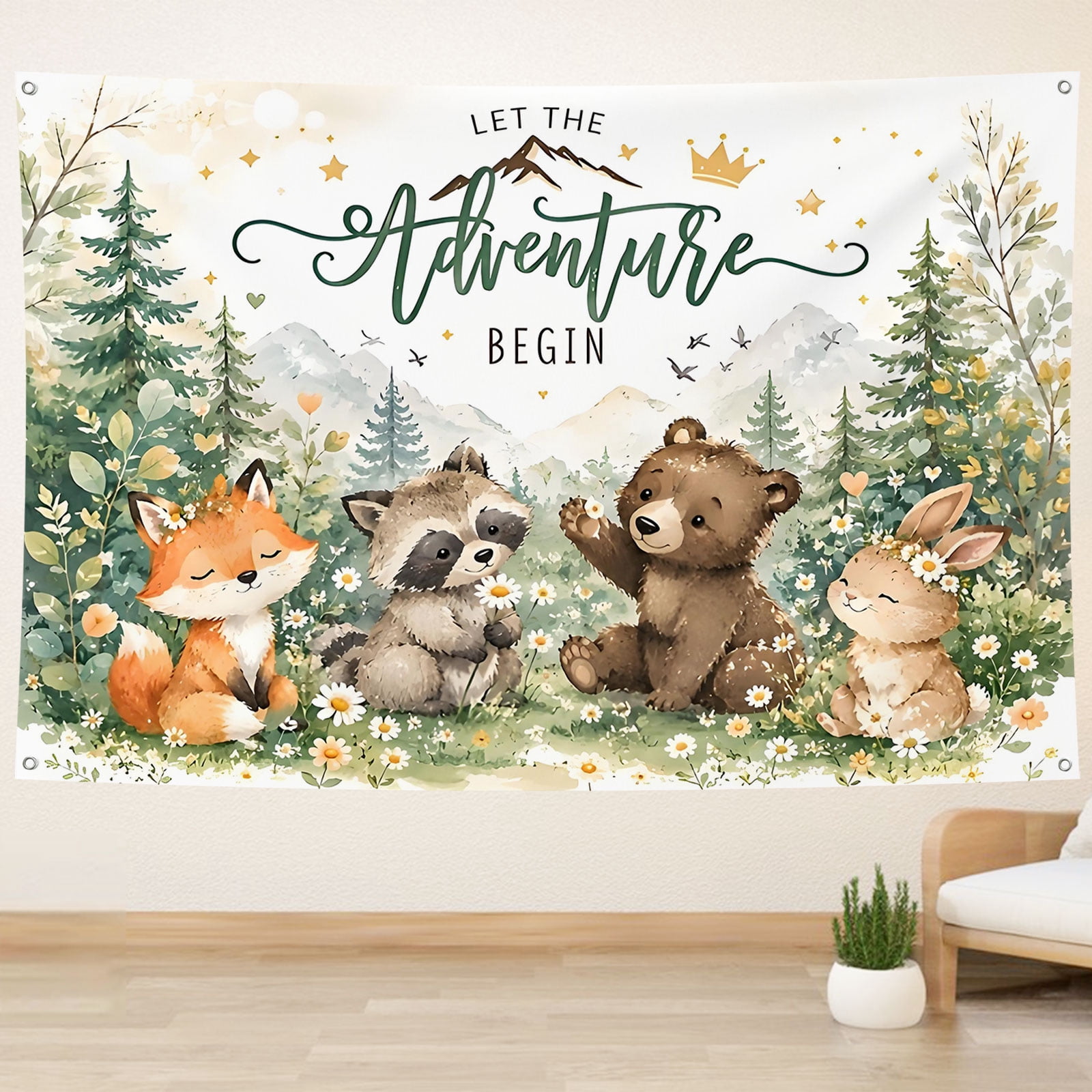 Woodland Animals Baby Shower Backdrop Let The Adventure Begin ...