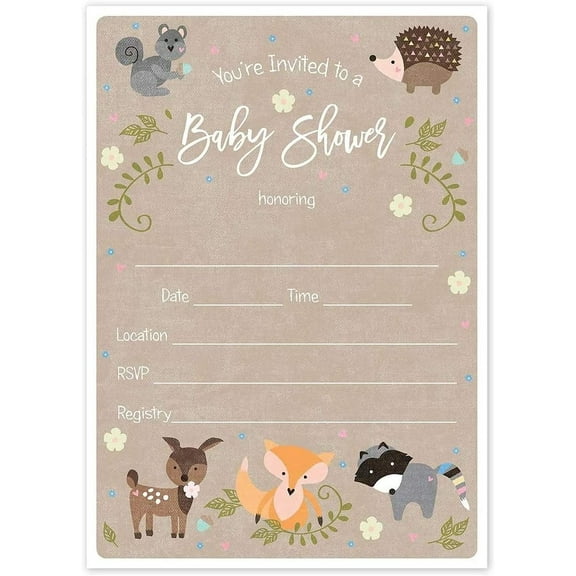 Woodland Animals Baby Shower Invitation / 25 Adordable Animals Themed Fill in the Blank Baby Shower Invites
