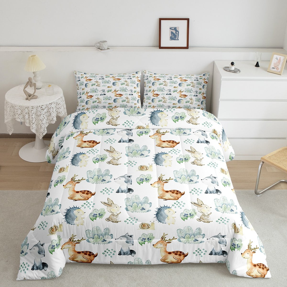 Woodland Animals Bedding Full for Kids Toddlers Cute Rabbit Fox