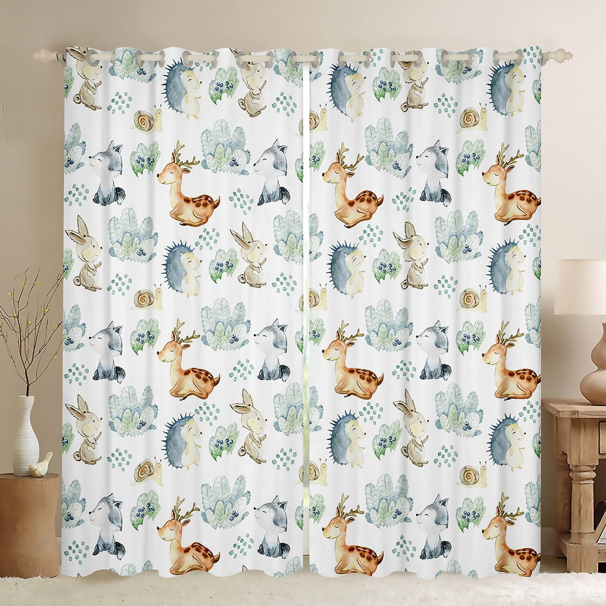 Woodland Animals Blackout Curtains for Kids Toddlers Cute Rabbit Fox