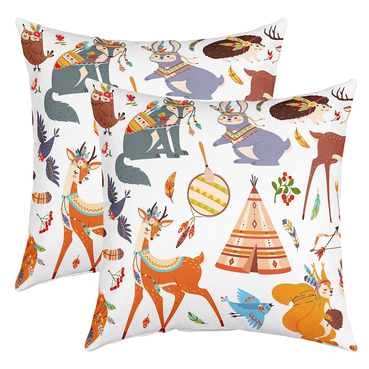 Photo inspiration: Picture Idea: Woodland Animals Bohemian Cushion Covers Squirrel Wolf Rabbit Hedgehog Sika