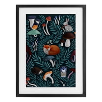 Woodland Animals & Botanical Sprigs Black Framed Print Under Glass, design by Metka Hiti