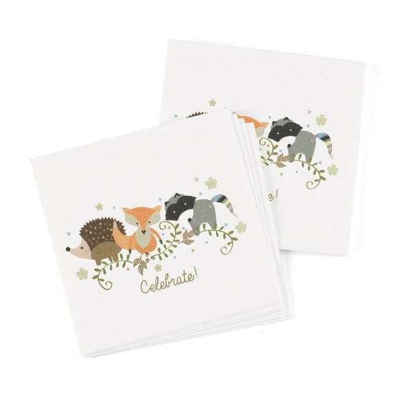 Woodland Animals Celebrate! Beverage Paper Napkins - 4.75-Inch (Folded) - 50 Pack (55580)