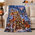 thumbnail image 1 of Woodland Animals Christmas Tree Decorating Scene Festive Illustration, Festive Holiday Scene, Warm Flannel Blanket for Living Room and Reading Nook, Art Lovers Christmas Gift, Festive Home Decor, 1 of 9