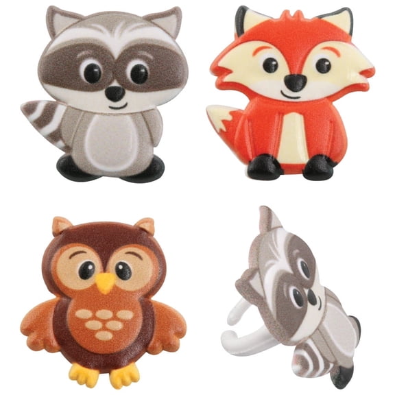 Woodland Animals Cupcake Rings 12 Pcs Raccoon, Owl & Fox Party Cupcake Toppers