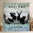 thumbnail image 1 of Woodland Animals Curtains & Drapes Lodge Cabin Curtains,Pine Trees Bear Moose Elk Wolf Blackout Curtains 2 Panels 38"Wx45"L Country Cottage Wood Plank Deer Silhouette Rustic Home Decor, 1 of 5