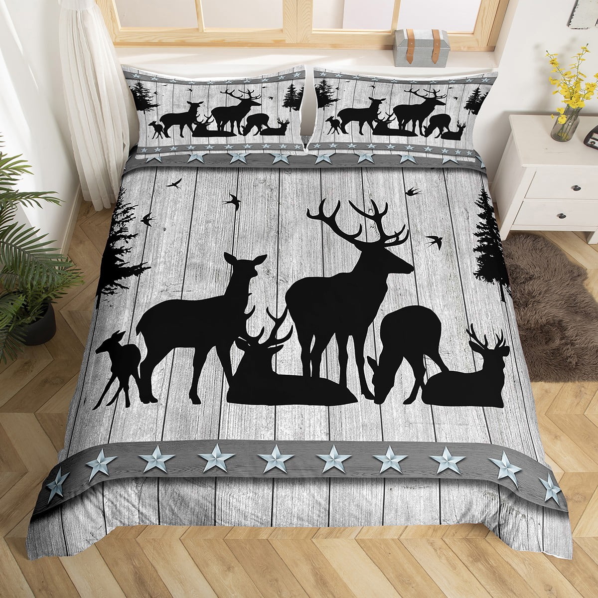 Woodland Animals Duvet Cover Western Texas Star King Bedding Set for Boys Kids Child,Christmas